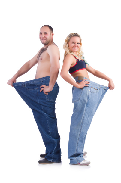 Mujer y hombre perdiendo peso aislados en blanco
 - Foto, imagen