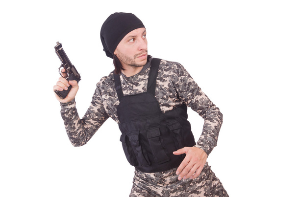 Caucasian soldier with handgun isolated on white - Foto, Bild