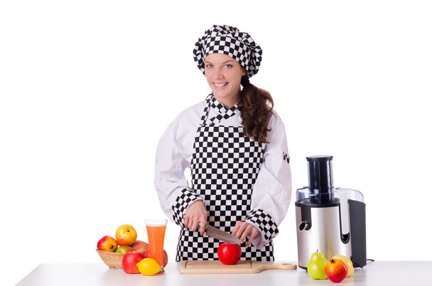 Ženské kuchař s ovocem izolovaných na bílém - Fotografie, Obrázek