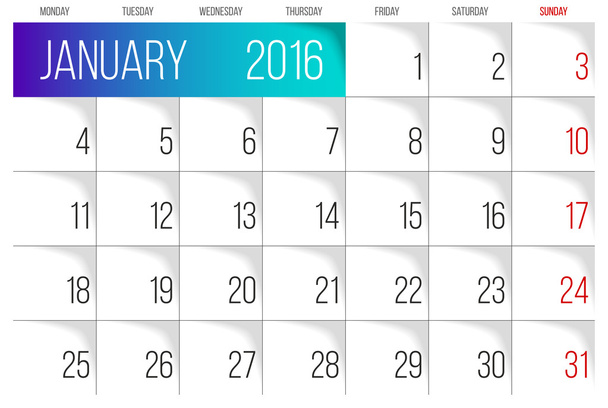 2016 年 1 月計画カレンダー - ベクター画像