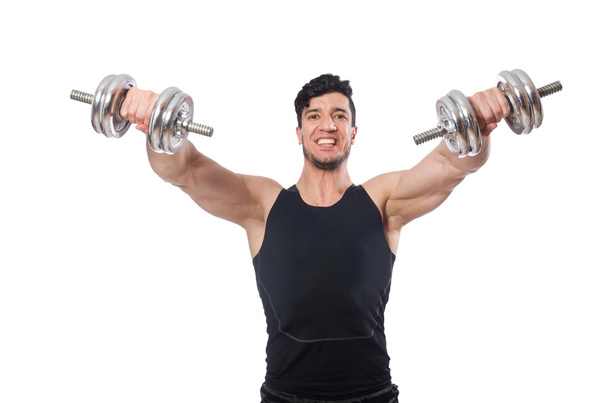 Man with dumbbells isolated on white - Fotoğraf, Görsel