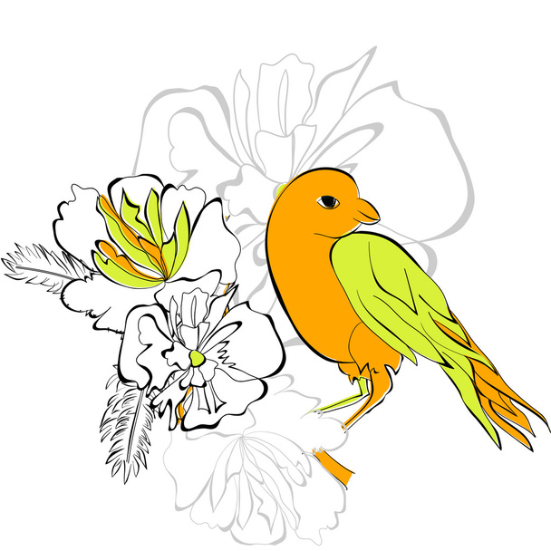 Bird on floral background - Vektör, Görsel