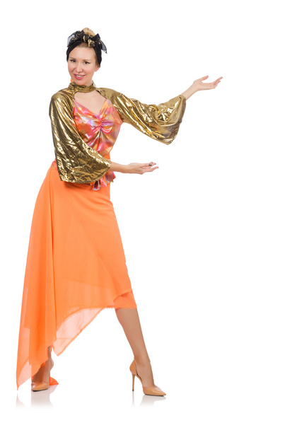 Nainen oranssissa mekossa
 - Valokuva, kuva