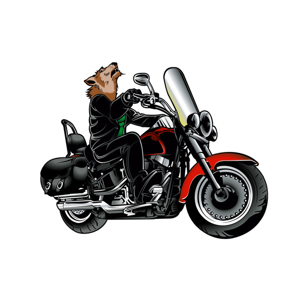 Wolf wearing leather jacket on the motorcycle - Wektor, obraz