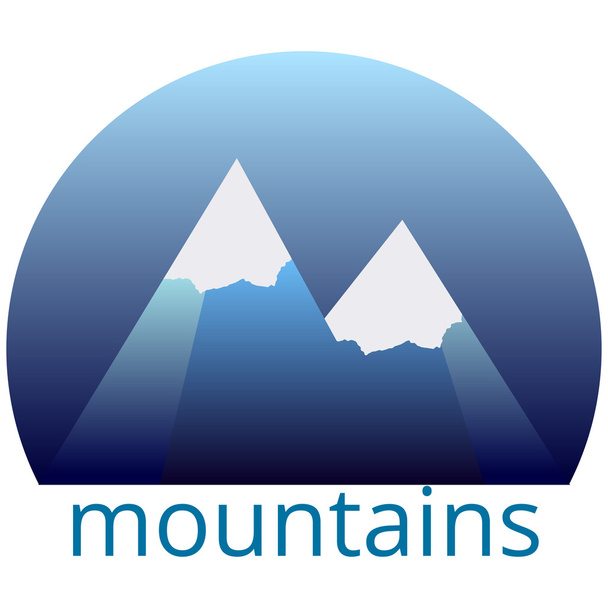 Schneebedeckte Berggipfel, Logo, Etikett. zwei Berge auf blauem Hintergrund. - Vektor, Bild