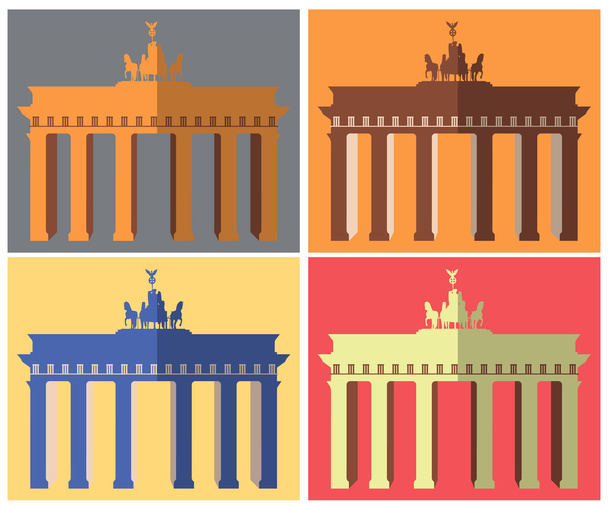 Brandenburg Gate in Berlin. Flat icon set. Harmonious colors. - Vektor, obrázek