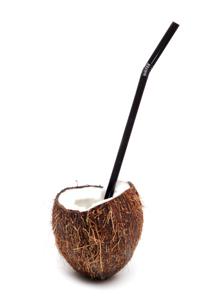 Coconut with straw - Fotoğraf, Görsel