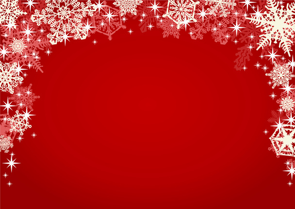 Flocos de neve e brilhos cintilantes em fundo vermelho
 - Vetor, Imagem