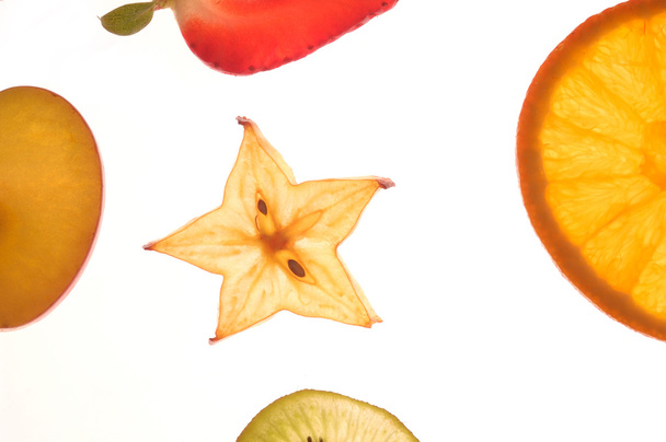 various sectioned and white fruit,apple, orange...... - Photo, Image