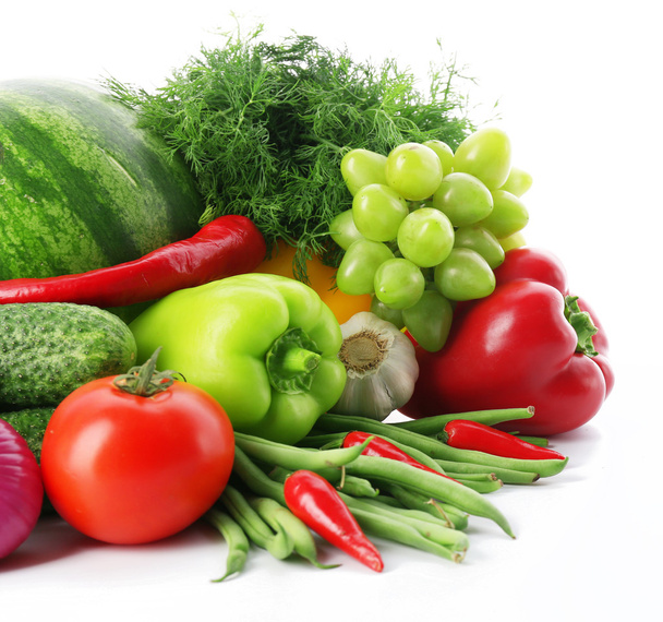 Fresh vegetables and fruits  isolated on white - Foto, Imagem