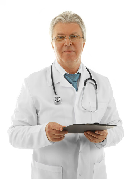 Doctor with clipboard isolated on white - Fotó, kép