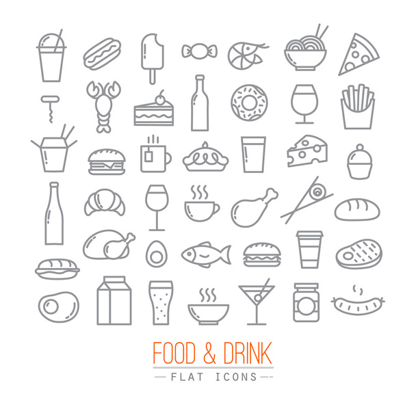 ícones de comida plana
 - Vetor, Imagem
