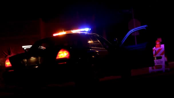 Polizeiauto mit Blaulicht an Straßensperre - Filmmaterial, Video