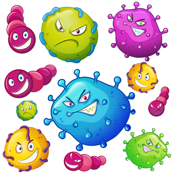 Bacteria with facial expressions - Vector, Image