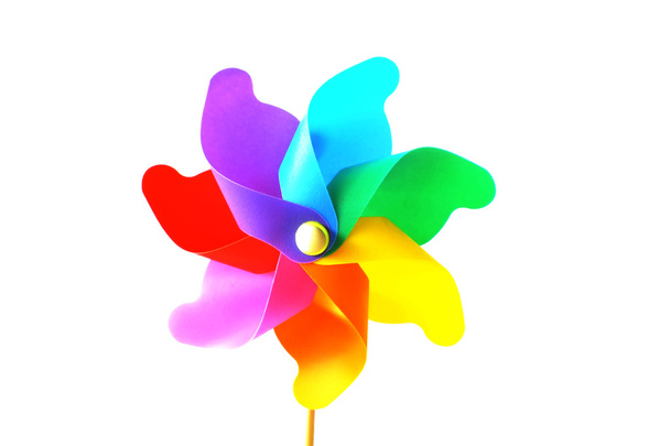 mixed color pinwheel toy fan isolated on white background - Фото, изображение