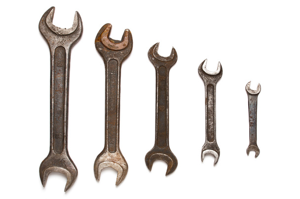 Different size old wrenches isolated on white - Φωτογραφία, εικόνα