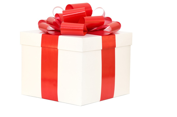 Confezione regalo bianca con nastro rosso
 - Foto, immagini