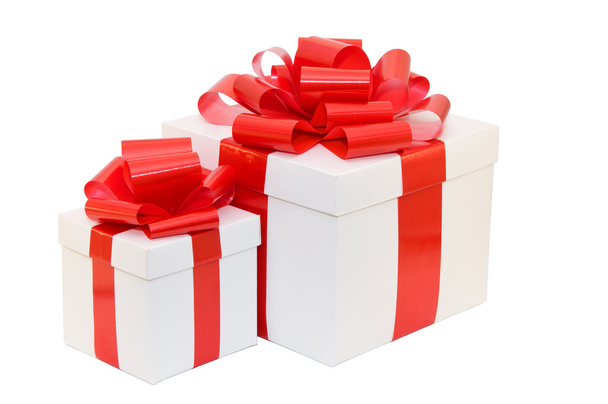 Gift box white with a red ribbon - Φωτογραφία, εικόνα
