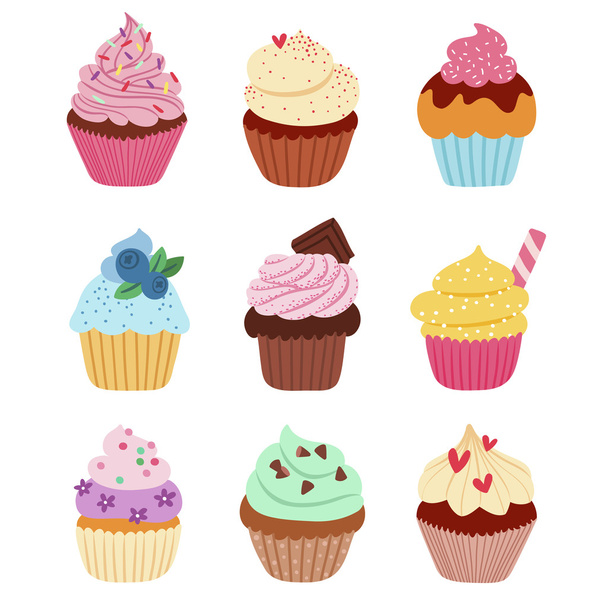 cupcakes set - Vector, afbeelding