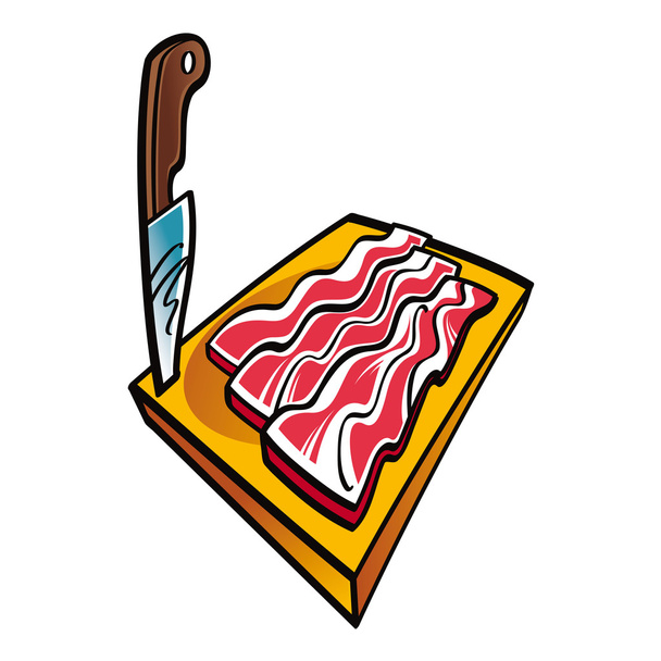 Szelet Bacon a fából készült íróasztal és kés - Vektor, kép