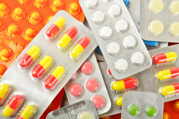 Multicolored medicine pills background - Foto, imagen