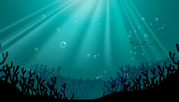 Silhouette underwater scene with coral reef - Vector, Image