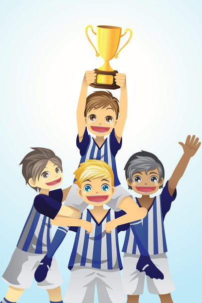 Deporte niños levantando trofeo
 - Vector, Imagen