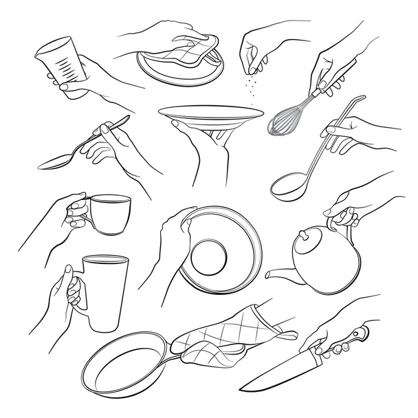 Woman hand with kitchen tools - Διάνυσμα, εικόνα