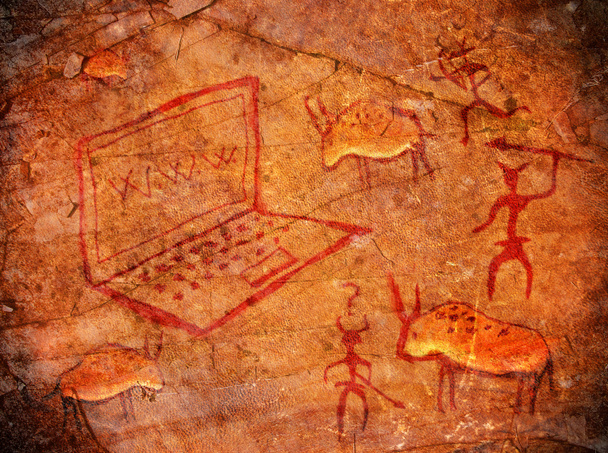 Мисливці на печері малюють цифрову ілюстрацію з блокнотом
 - Фото, зображення