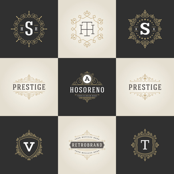 Set Luxury Logos template flourishes calligraphic - Вектор,изображение