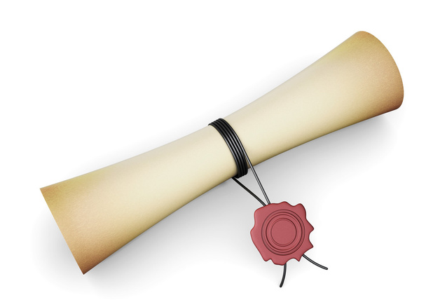 scroll paper with a seal on a white background - Photo, Image