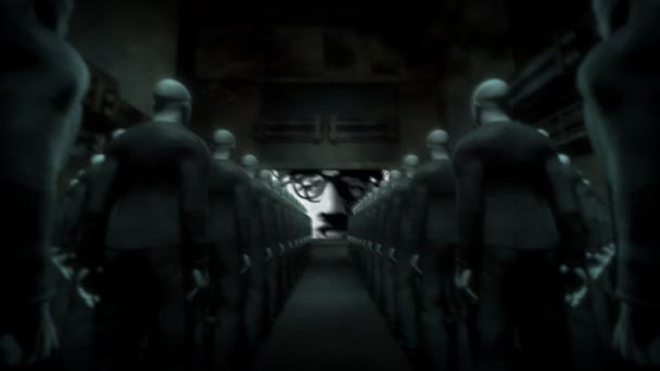 Cyborgs humanos viendo la pantalla con el hombre de propaganda
 - Imágenes, Vídeo