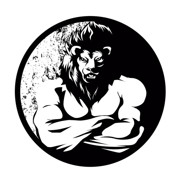 Ένα λιοντάρι άνθρωπος μαχητής μαύρο και άσπρο - Διάνυσμα, εικόνα