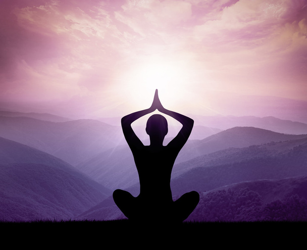 Yoga und Meditation. Silhouette. - Foto, Bild