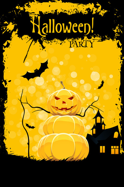Tarjeta de fiesta de Halloween gruñona con calabaza y casa embrujada
 - Vector, imagen