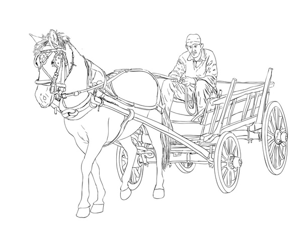 Horse Cart Sketch - Vector, Image
