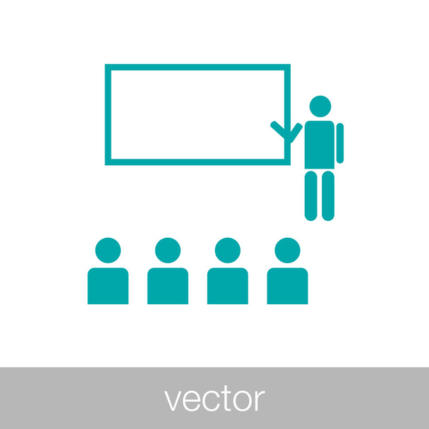 Seminar concept icon. Conference concept icon. Teacher in-front of a whiteboard and an audience. - Vector, Image