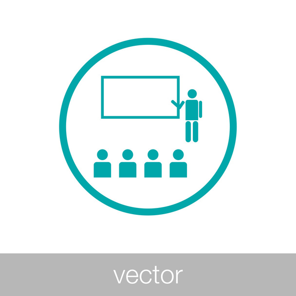 Seminar concept icon. Conference concept icon. Teacher in-front of a whiteboard and an audience. - Vector, Image