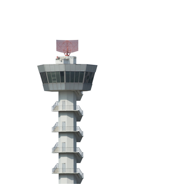 Torre de controle do aeroporto isolado em fundo branco com recorte
 - Foto, Imagem
