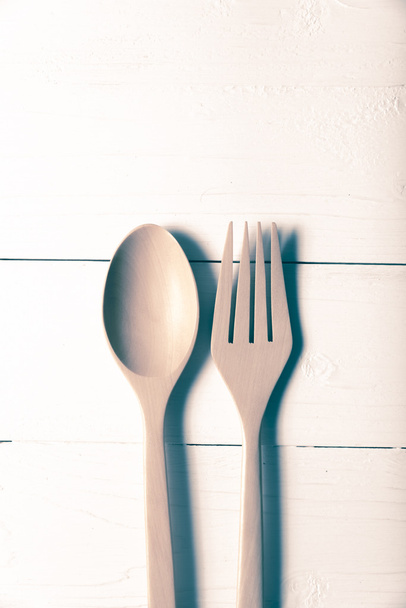 wood spoon and fork vintage style - Zdjęcie, obraz