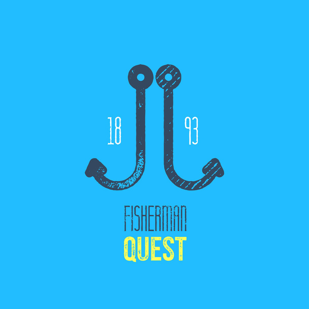 Fisherman T-Shirt Design - Dark Blue Fishing Hook on Light Blue - Vector, Imagen