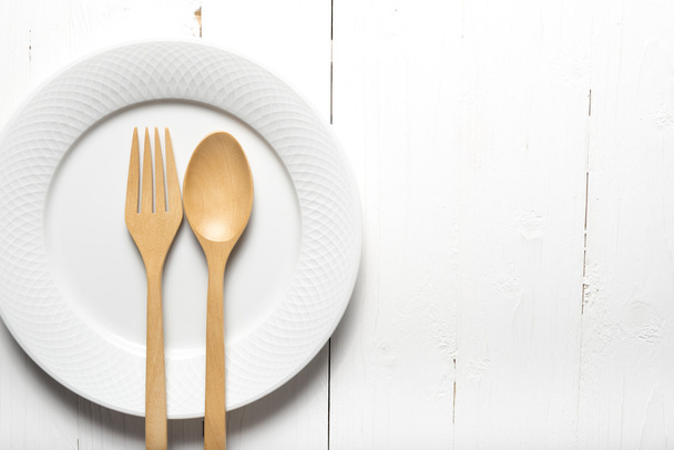 wood spoon and fork with dish - Valokuva, kuva