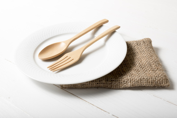 wood spoon and fork with dish - Photo, image