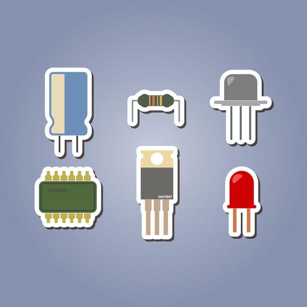 цветной набор иконок с электронными компонентами
 - Вектор,изображение