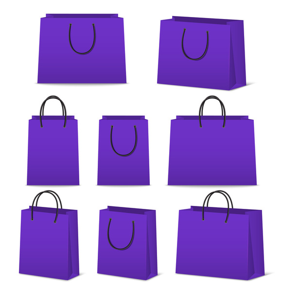 Blank paper shopping bags set isolated on white - Vector, Imagen