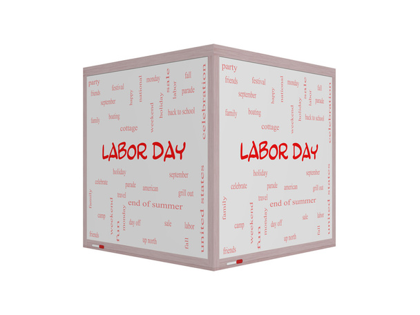 Labor Day Word Cloud Concept on a 3D Whiteboard - Photo, Image