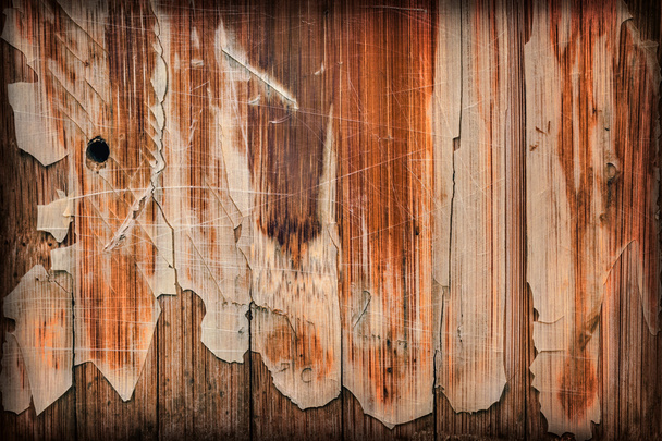 Old Varnished Wooden Panel Cracked Scratched Peeled Vignette Grunge Texture - Photo, Image