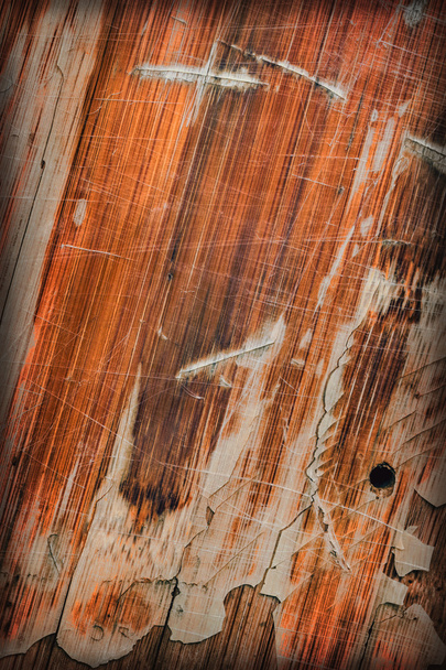 Oude gelakte houten paneel gekraakt bekrast gepelde vignet Grunge textuur - Foto, afbeelding