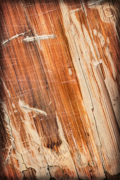 Old Varnished Wooden Panel Cracked Scratched Peeled Vignette Grunge Texture - Photo, Image