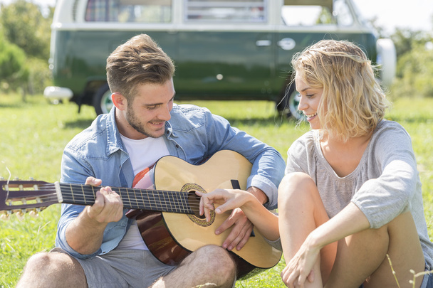 romantic couple of lover playing guitar - Photo, Image